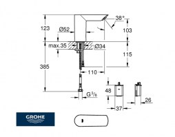 MEDIDAS GRIFO LAVABO ELECTRONICO BAU COSMOPOLITAN GROHE